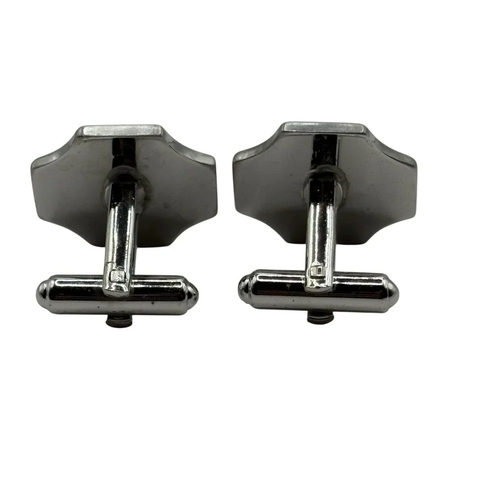 Hickok Keyhole Cufflinks Shiny Silver Tone Textured Vintage Ornate Unique Formal